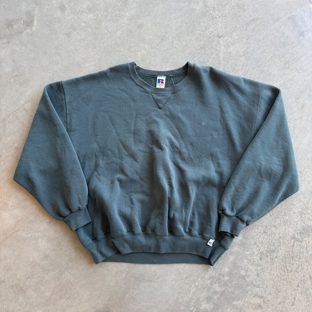 Vintage Russell Athletic Crewneck Sweatshirt XXL Teal Green Blank 90s V-Stitch